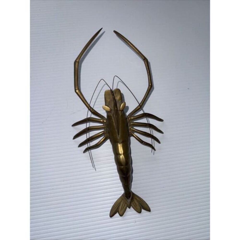 Lobster Shrimp Ocean Sea Brass Metal Figurine Statue Sculpture 12"